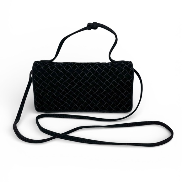 Bottega Veneta Handbags - Bottega Veneta Intrecciato Knot Top Handle Black Suede Velvet Crossbody Bag